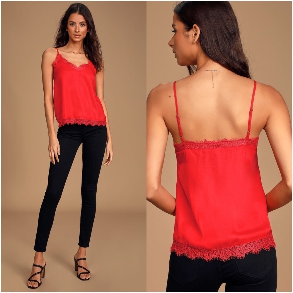 Lulu's Red Lace-Trim Satin Cami